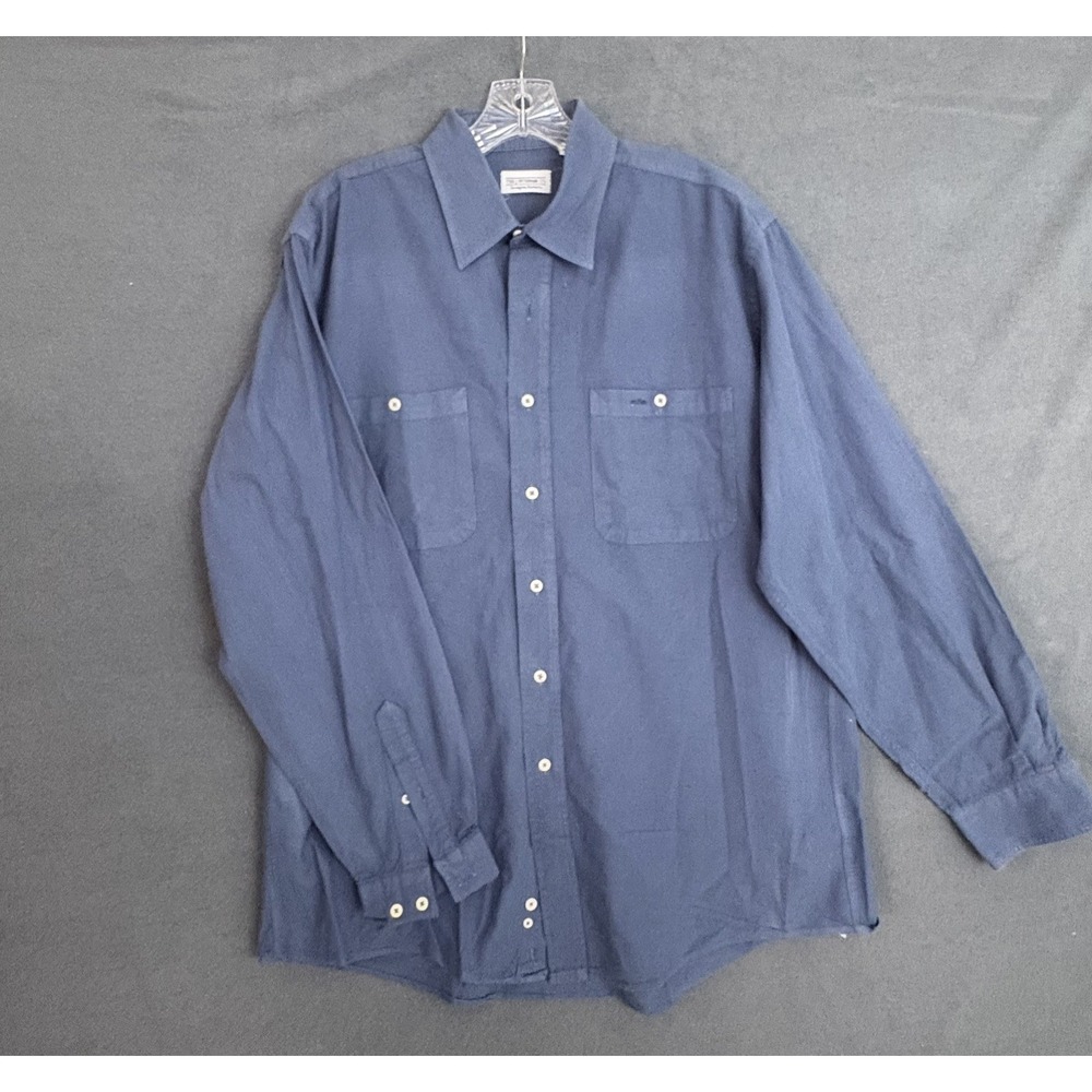 VTG J Peterman Co Lexington KY Blue Cotton Button Up Shirt Large Made in USA